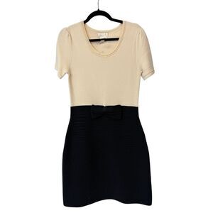 Kate Spade Cream Black Bow Wait Knit Dress Short Sleeve Colorblock Career Work M